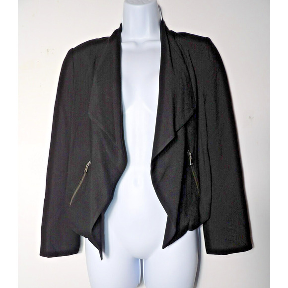Club Monaco Small Open Blazer Monique Drape Neck Zip Pockets Black Office Career - Picture 1 of 13